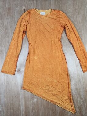 Vintage Souls Womens Asymmetrical Long Sleeve Dress Sunburst Orange Size Small